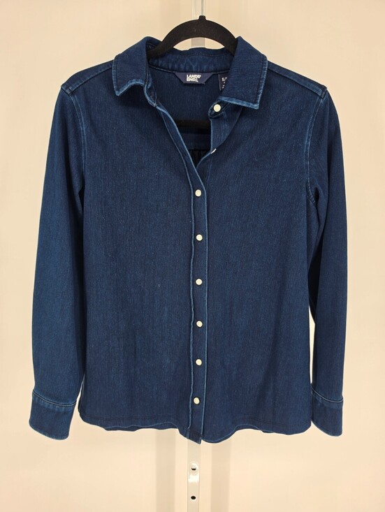 Lands' End Tops - Lands' End Womens Sz S Dark Indigo Stretch Denim Button Up Shirt
